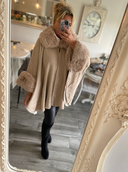 Leyla Beige Hooded Cape