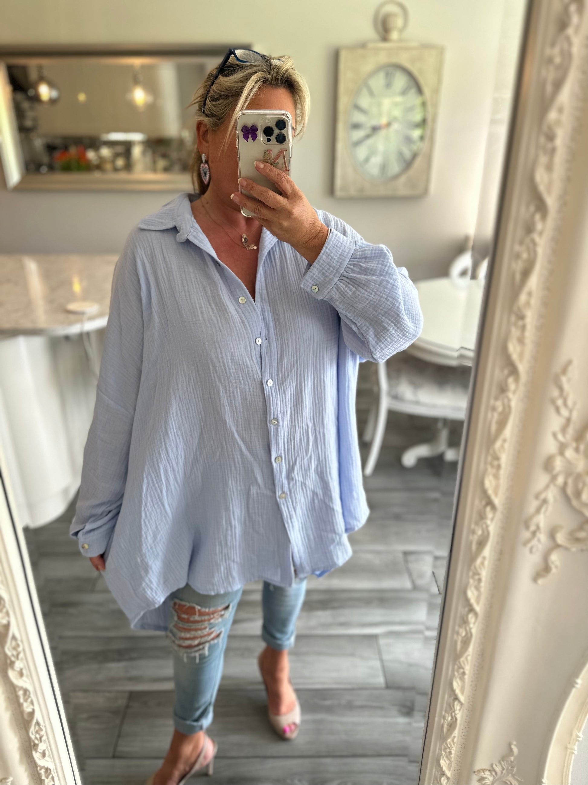 Evil Eye Oversized Cheesecloth Shirt Ciao Bel Boutique