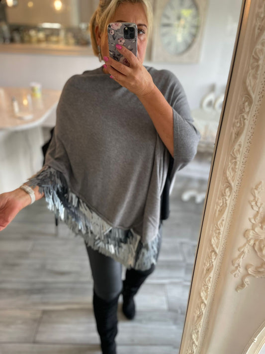 Micki Metallic Trim Poncho