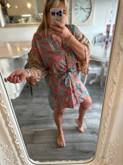 Ruby Silk Short Kimono