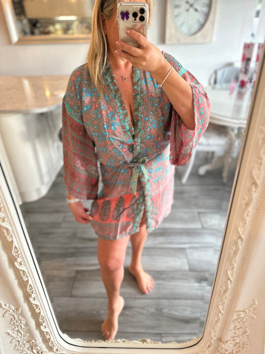 Ruby Silk Short Kimono