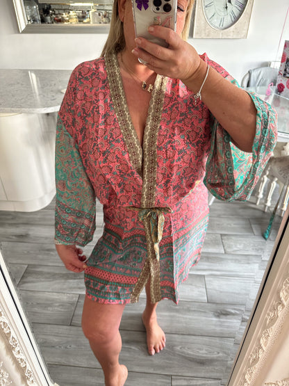 Ruby Silk Short Kimono