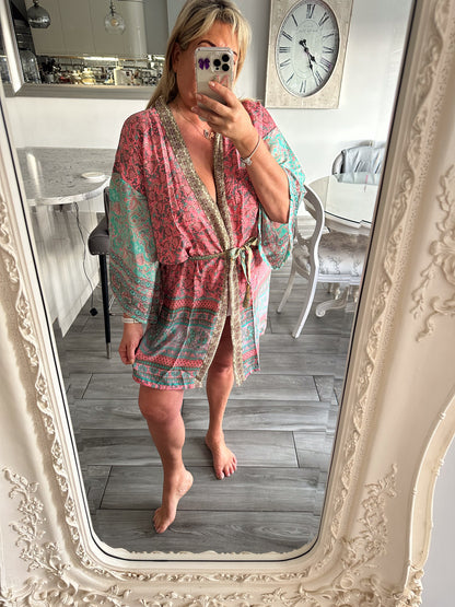 Ruby Silk Short Kimono