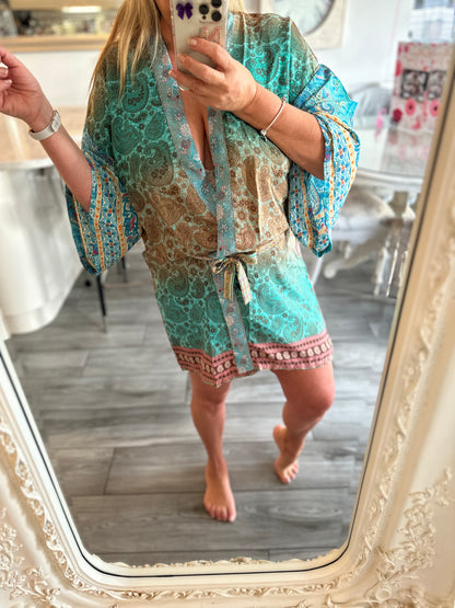 Ruby Silk Short Kimono