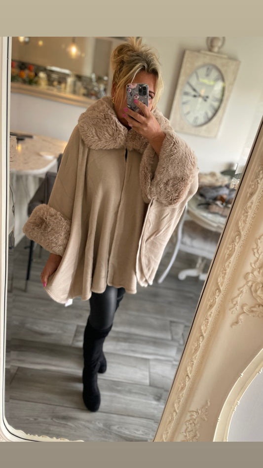 Leyla Beige Hooded Cape