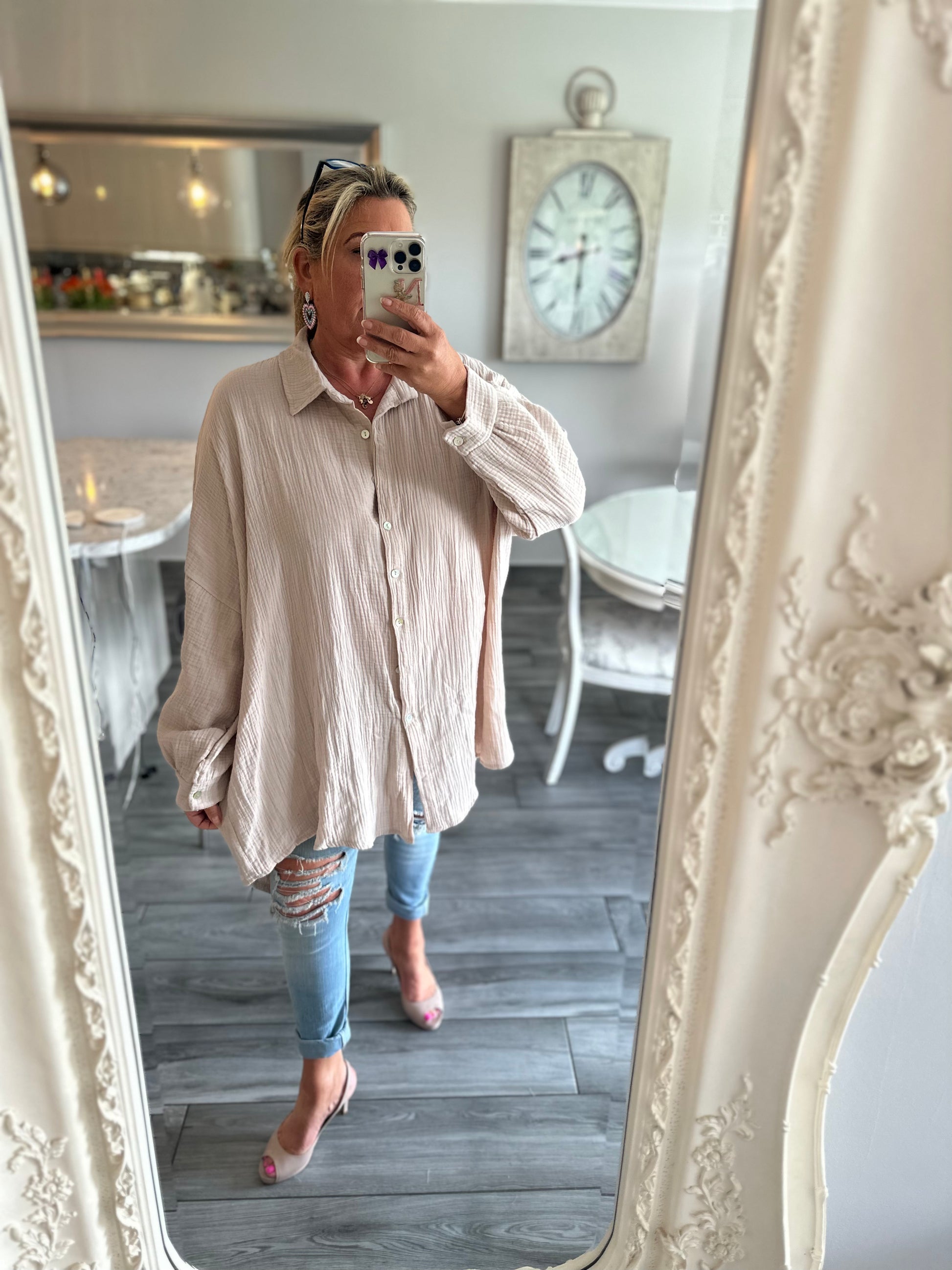 Evil Eye Oversized Cheesecloth Shirt Ciao Bel Boutique