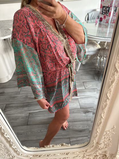 Ruby Silk Short Kimono