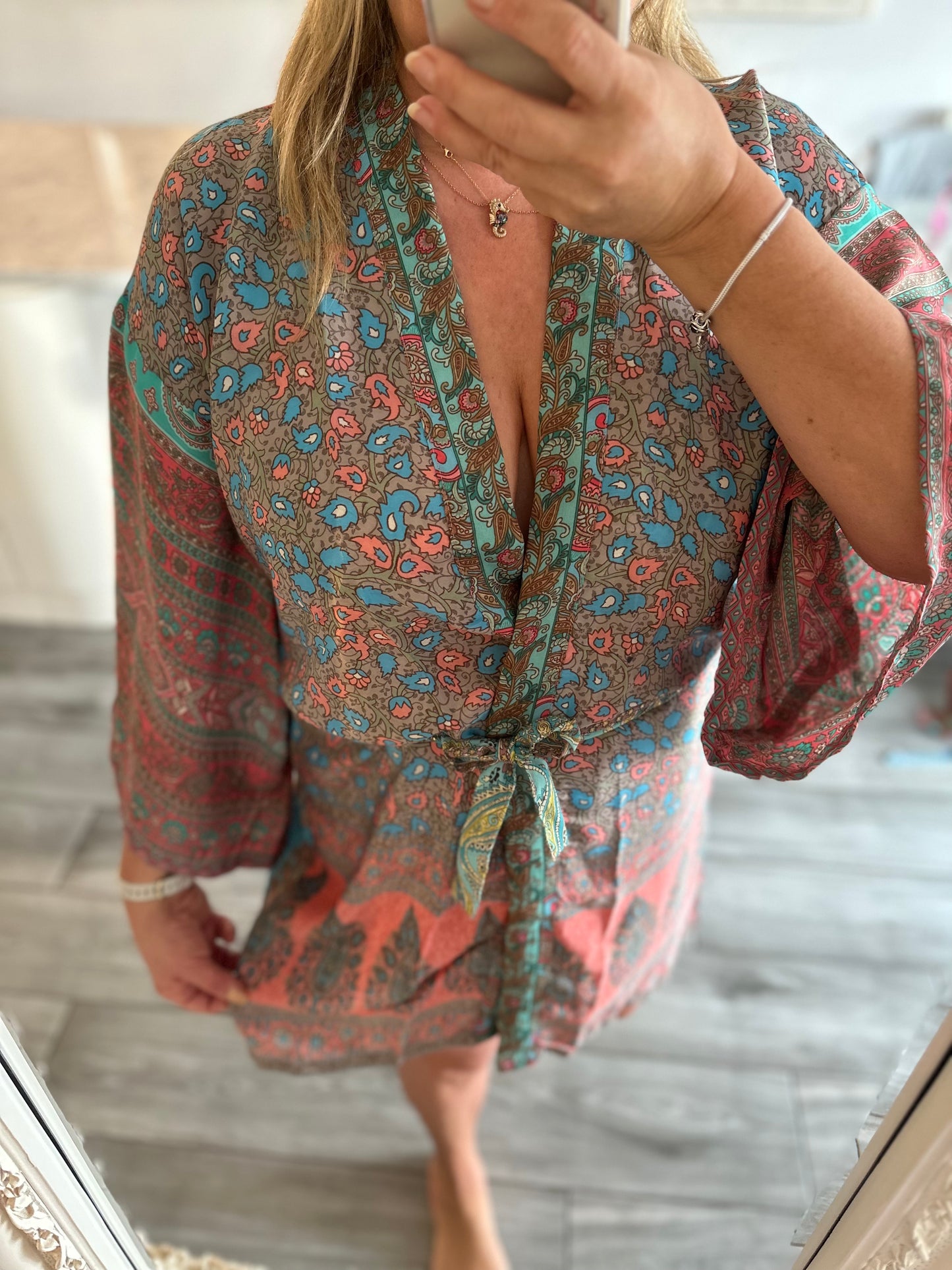 Ruby Silk Short Kimono