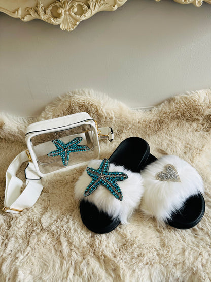 Starfish Turquoise Blue on Sliders and Crossbody Bag