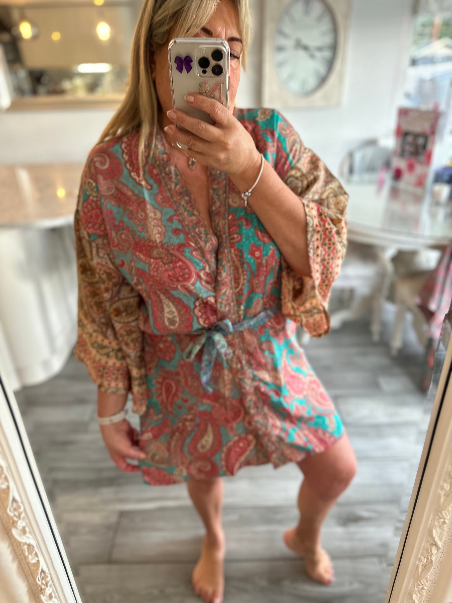 Ruby Silk Short Kimono