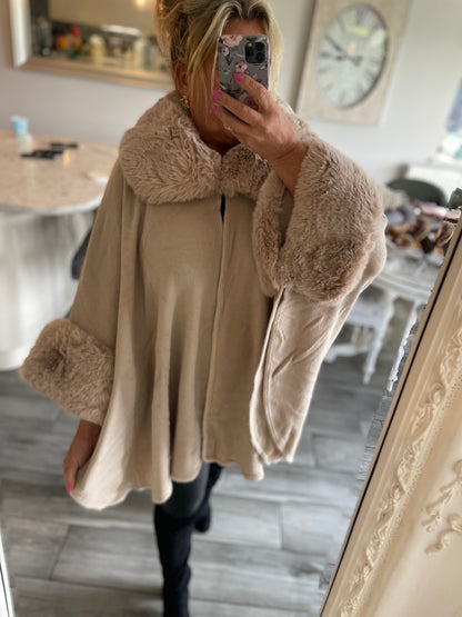 Leyla Beige Hooded Cape