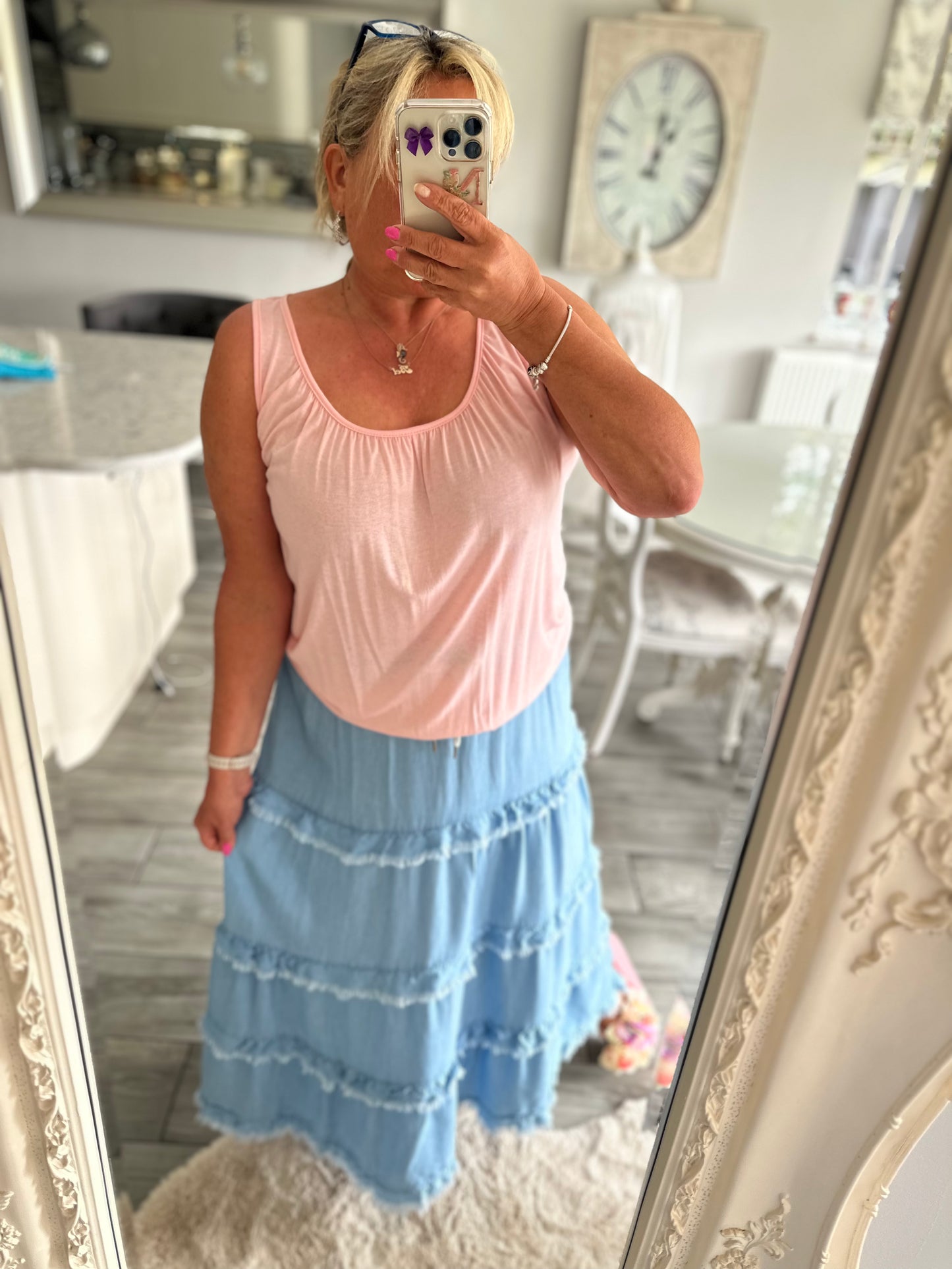 Shirley light denim tired skirt