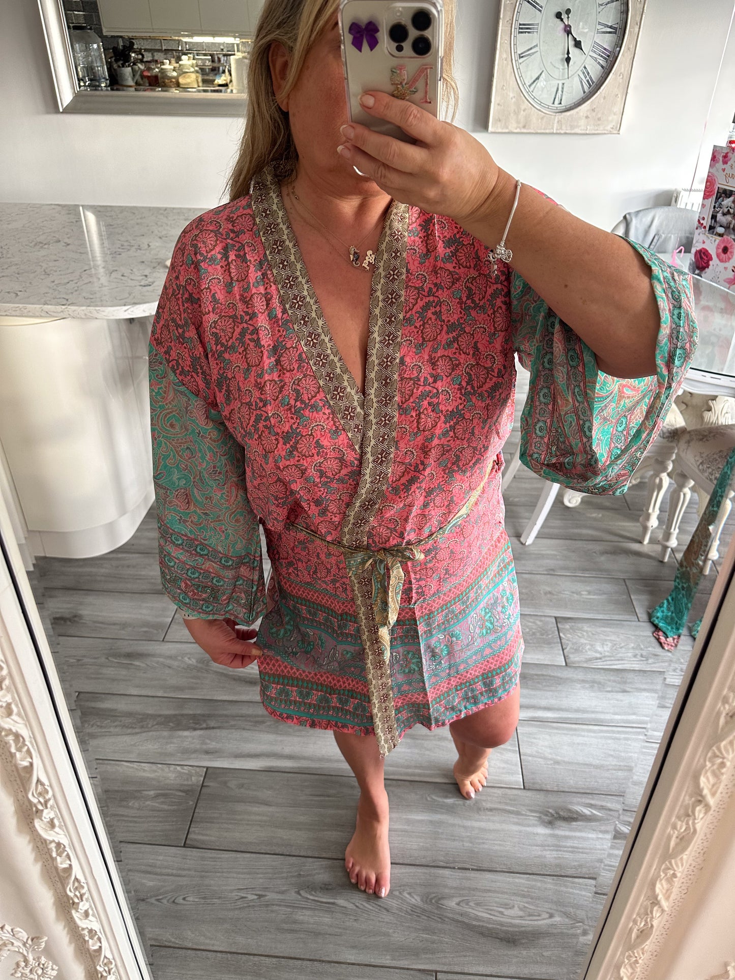 Ruby Silk Short Kimono