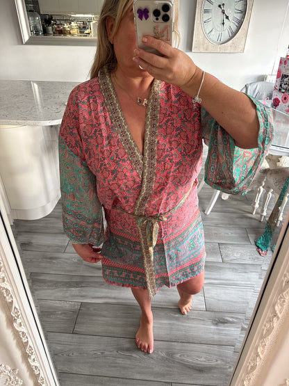 Ruby Silk Short Kimono