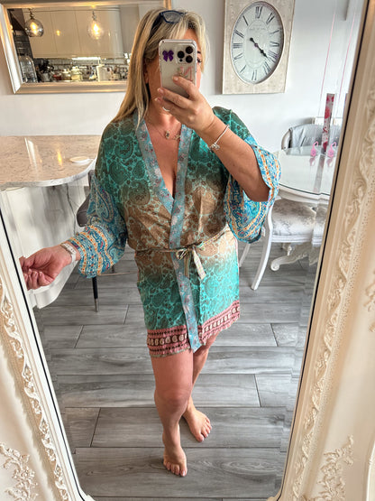 Ruby Silk Short Kimono