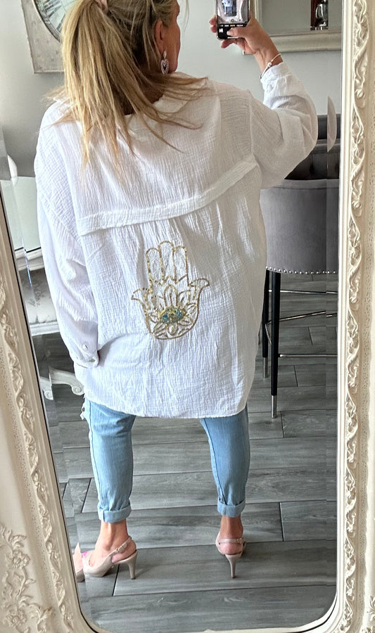 Hamsa Sequinned Hand Oversize Shirt