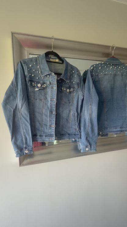 Mindy pearl detail stretch denim jacket