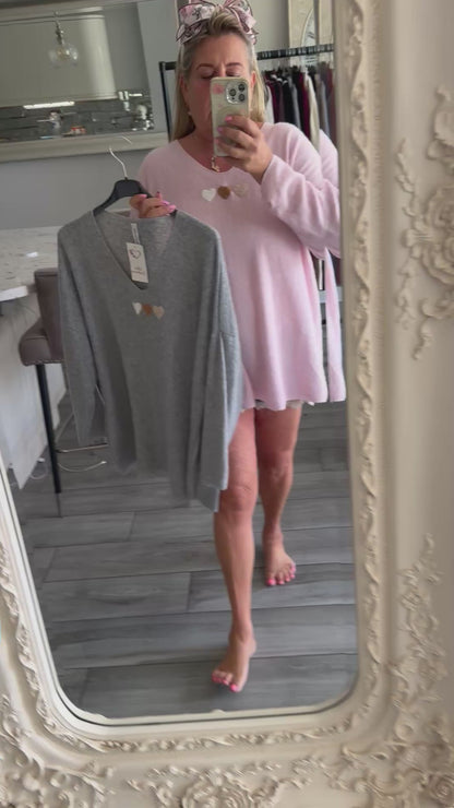 Paula oversize super soft top/lightweight jumper with 3 hearts design