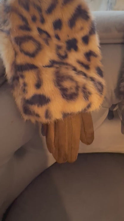 Angelina faux fur & suedette gloves leopard print