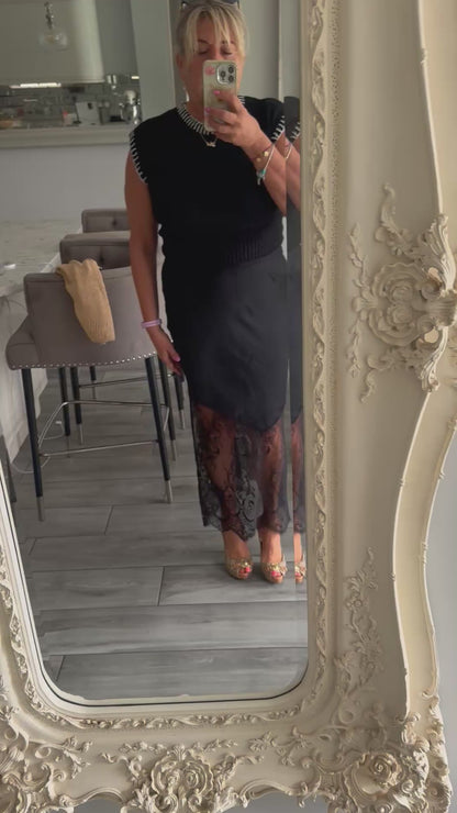 Sabina black lace satin skirt