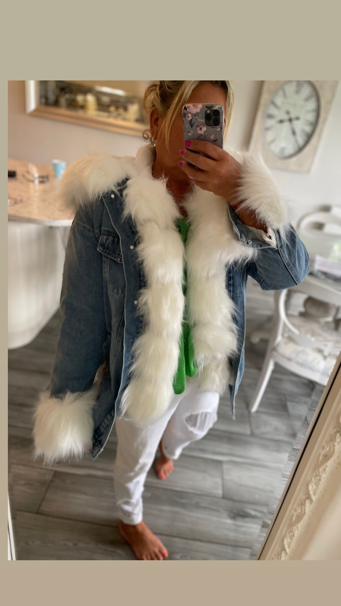 Denny Denim Hooded Jacket with Faux Fur Trim